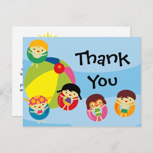 プールパーティー誕生日ありがとうはがき ポストカード (正面/裏面)