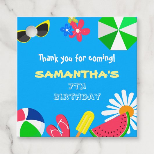 プールパーティー誕生日おもしろいブライトカラービーチ夏 フェイバータグ (正面)