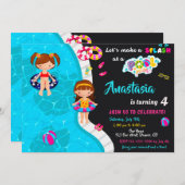 プールパーティー誕生日の招待ガールプール招待状 招待状 (正面/裏面)