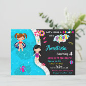 プールパーティー誕生日の招待ガールプール招待状 招待状 (スタンド正面)