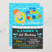 プールパーティー誕生日の招待ボーイプール招待状 招待状 (正面/裏面)