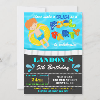 プールパーティー誕生日の招待ボーイプール招待状 招待状