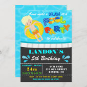 プールパーティー誕生日の招待ボーイプール招待状 招待状 (正面/裏面)
