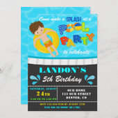 プールパーティー誕生日の招待ボーイプール招待状 招待状 (正面/裏面)