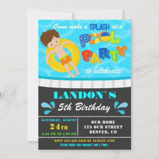 プールパーティー誕生日の招待ボーイプール招待状 招待状