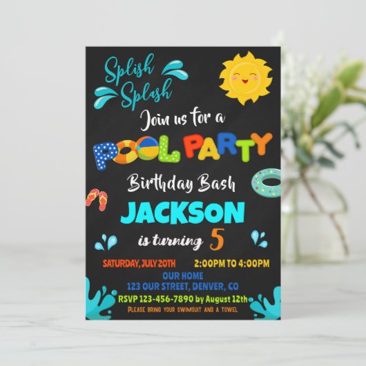 プールパーティー誕生日の招待ボーイプール招待状 招待状 (スタンド正面)