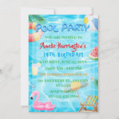 プールパーティー誕生日への招待、夏のパーティー 招待状 (正面)