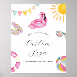 プールパーティー誕生日カスタム文字標識 ポスター