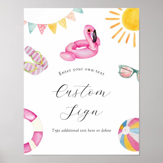 プールパーティー誕生日カスタム文字標識 ポスター (正面)