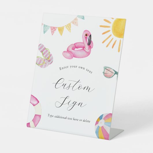 プールパーティー誕生日カスタム文字標識 台座サイン (正面)