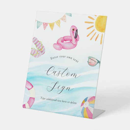 プールパーティー誕生日カスタム文字標識 台座サイン (正面)