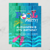 プールパーティー誕生日サマーおもしろいカード 招待状 (正面/裏面)