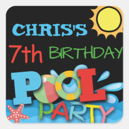 プールパーティー誕生日シール スクエアシール