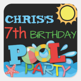 プールパーティー誕生日シール スクエアシール