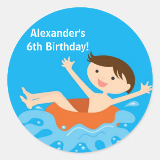 プールパーティー誕生日シール ラウンドシール