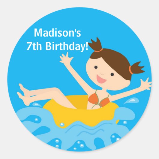 プールパーティー誕生日シール ラウンドシール (正面)