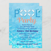 プールパーティー誕生日タイポグラフィサマー招待状 招待状 (正面/裏面)