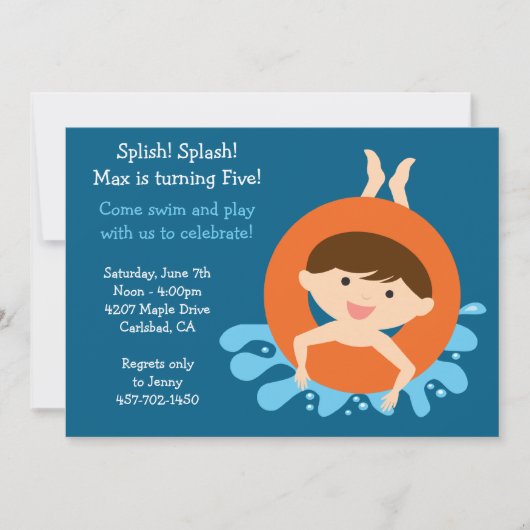 プールパーティー誕生日パーティーの招待 招待状 (正面)