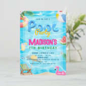 プールパーティー誕生日パーティーの招待 招待状 (スタンド正面)