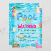 プールパーティー誕生日パーティーの招待 招待状 (正面/裏面)