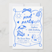 プールパーティー誕生日パーティー招待テンプレート、ハン 招待状 (正面)