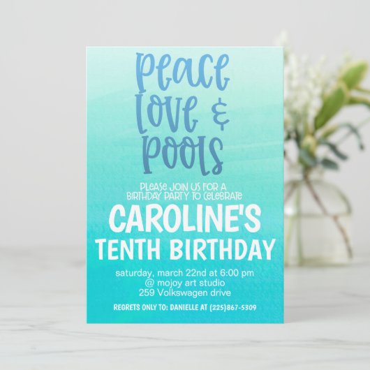 プールパーティー誕生日パーティー招待状 招待状 (スタンド正面)