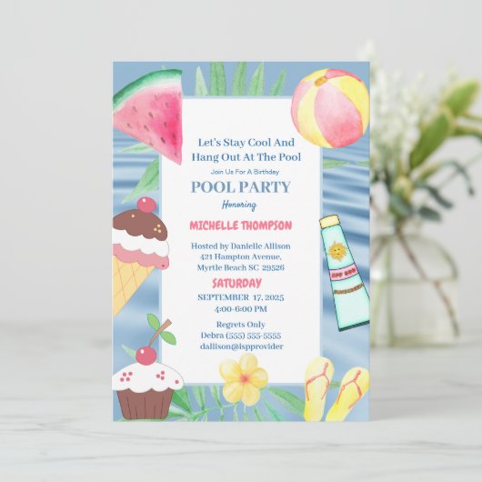 プールパーティー誕生日パーティー 招待状 (スタンド正面)