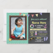 プールパーティー誕生日フォトサマーいかり招待状 招待状 (正面)