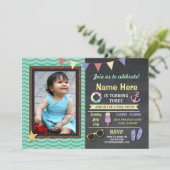 プールパーティー誕生日フォトサマーいかり招待状 招待状 (スタンド正面)