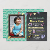 プールパーティー誕生日フォトサマーいかり招待状 招待状 (正面/裏面)