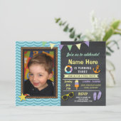 プールパーティー誕生日フォトサマーブルー招待状 招待状 (スタンド正面)