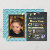 プールパーティー誕生日フォトサマーブルー招待状 招待状 (正面/裏面)