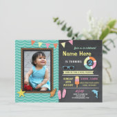 プールパーティー誕生日フォトサマーミント招待状 招待状 (スタンド正面)