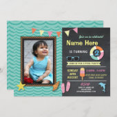 プールパーティー誕生日フォトサマーミント招待状 招待状 (正面/裏面)