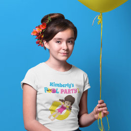 プールパーティー誕生日ブルネットガールカワイイカスタムー Tシャツ