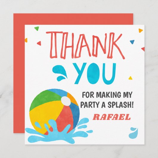 プールパーティー誕生日ボーイガール 招待状 (正面/裏面)