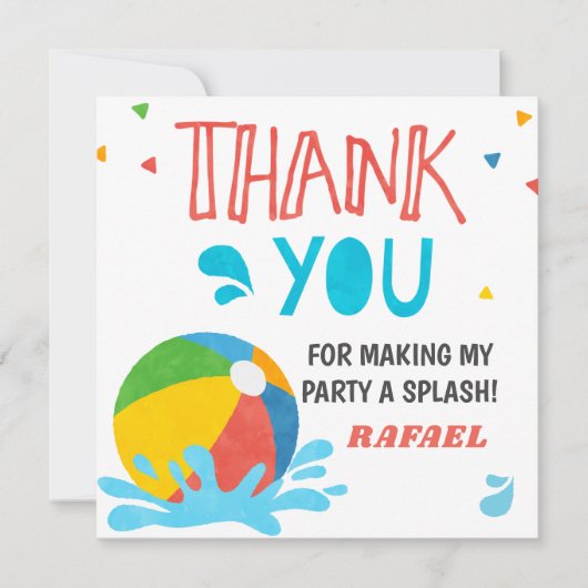 プールパーティー誕生日ボーイガール 招待状 (正面)