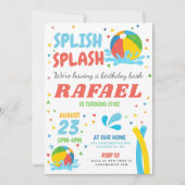 プールパーティー誕生日ボーイガール 招待状 (正面)