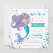 プールパーティー誕生日マーメイド招待状ガール 招待状 (正面)