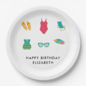 プールパーティー誕生日ミニマルサマーカラフルキュート ペーパープレート (正面)