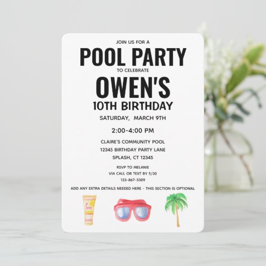 プールパーティー誕生日会男女兼用 招待状 (スタンド正面)