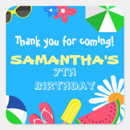 プールパーティー誕生日夏ビーチスイミングラベル スクエアシール