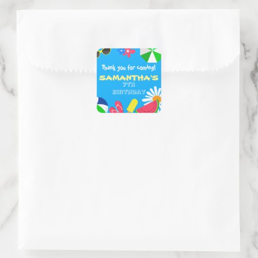 プールパーティー誕生日夏ビーチスイミングラベル スクエアシール (バッグ)