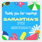 プールパーティー誕生日夏ビーチスイミングラベル スクエアシール (正面)