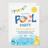 プールパーティー誕生日招待状おもしろいスプラッシュ 招待状 (正面/裏面)