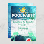 プールパーティー誕生日招待状の更新 招待状 (正面/裏面)