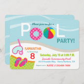 プールパーティー誕生日招待状カード 招待状 (正面/裏面)