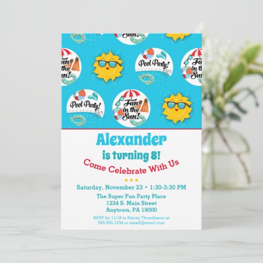 プールパーティー誕生日招待状スイミングサマー 招待状 (スタンド正面)