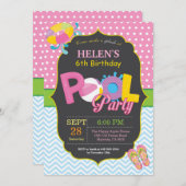 プールパーティー誕生日招待状スプラッシュガール 招待状 (正面/裏面)