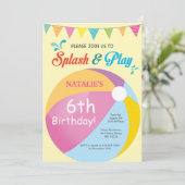 プールパーティー誕生日招待状スプラッシュガール 招待状 (スタンド正面)